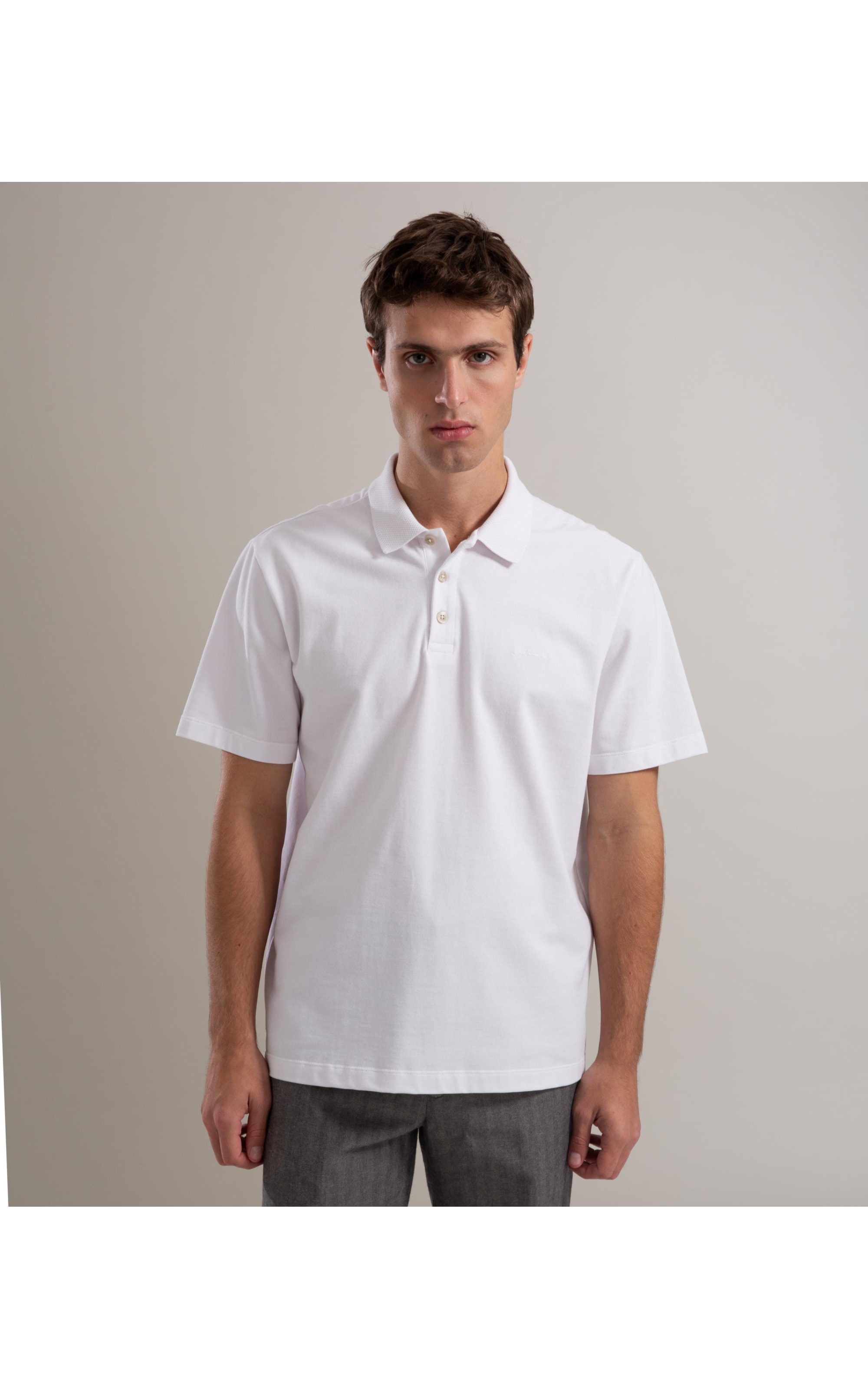 Polo Piquet Gola Jacquard Branco