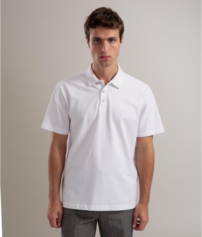 Polo Piquet Gola Jacquard Branco