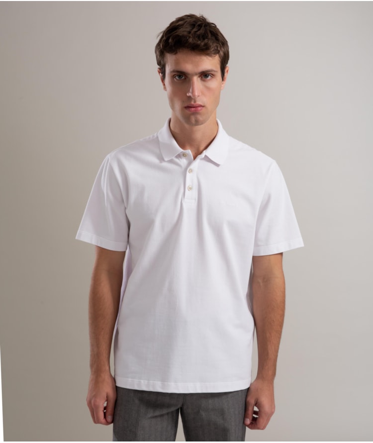 Polo Piquet Gola Jacquard Branco