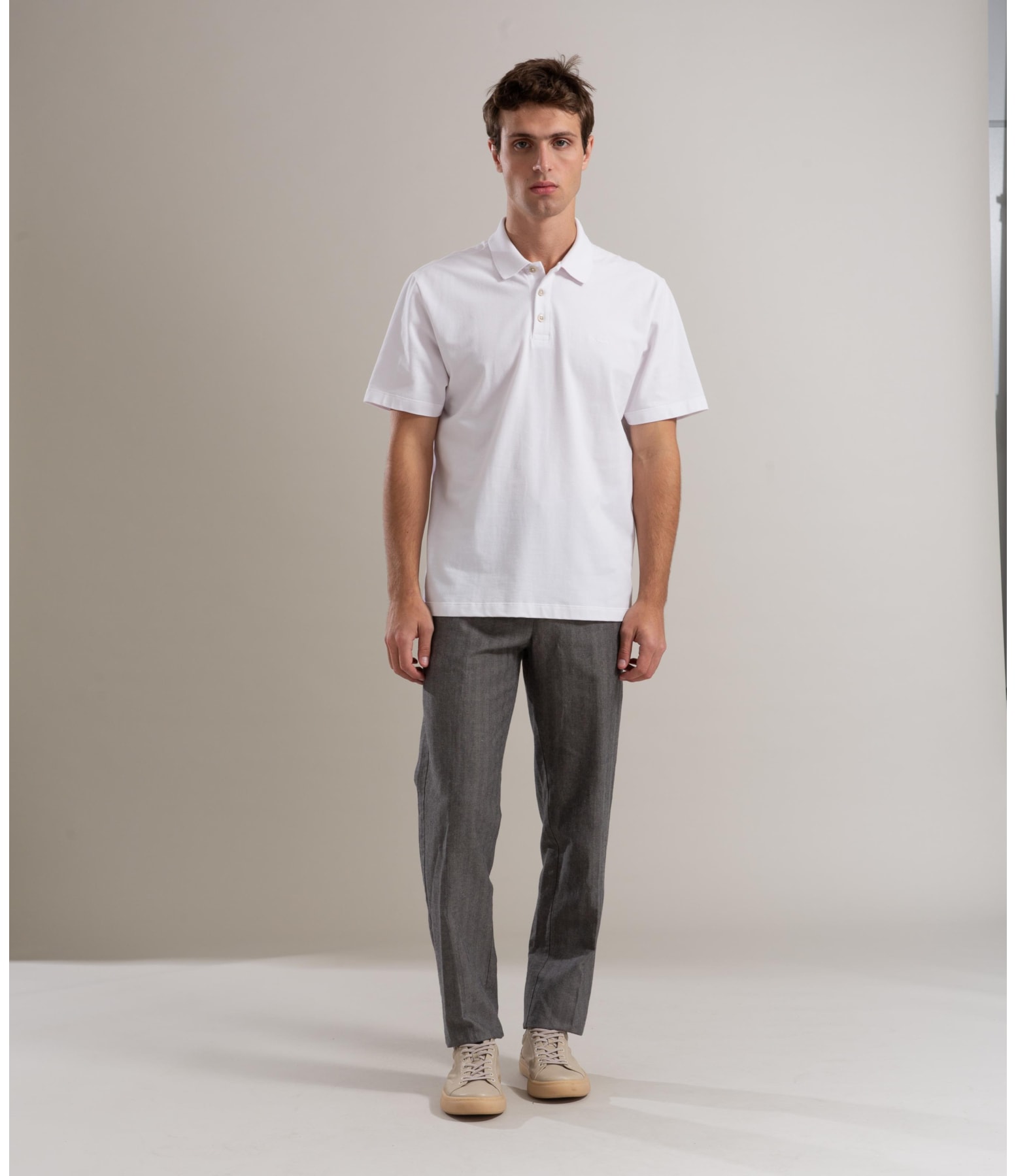 Polo Piquet Gola Jacquard Branco
