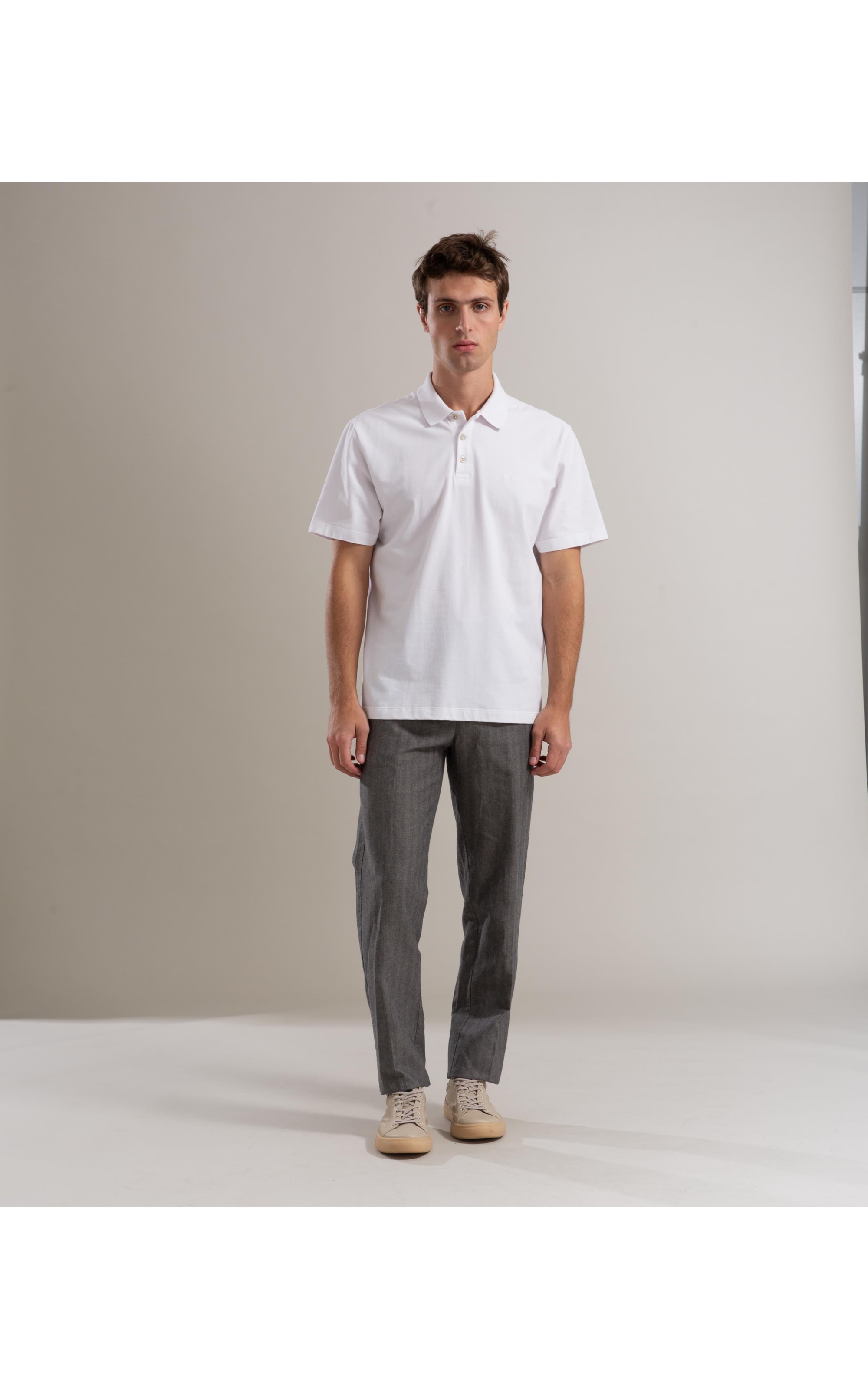 Polo Piquet Gola Jacquard Branco