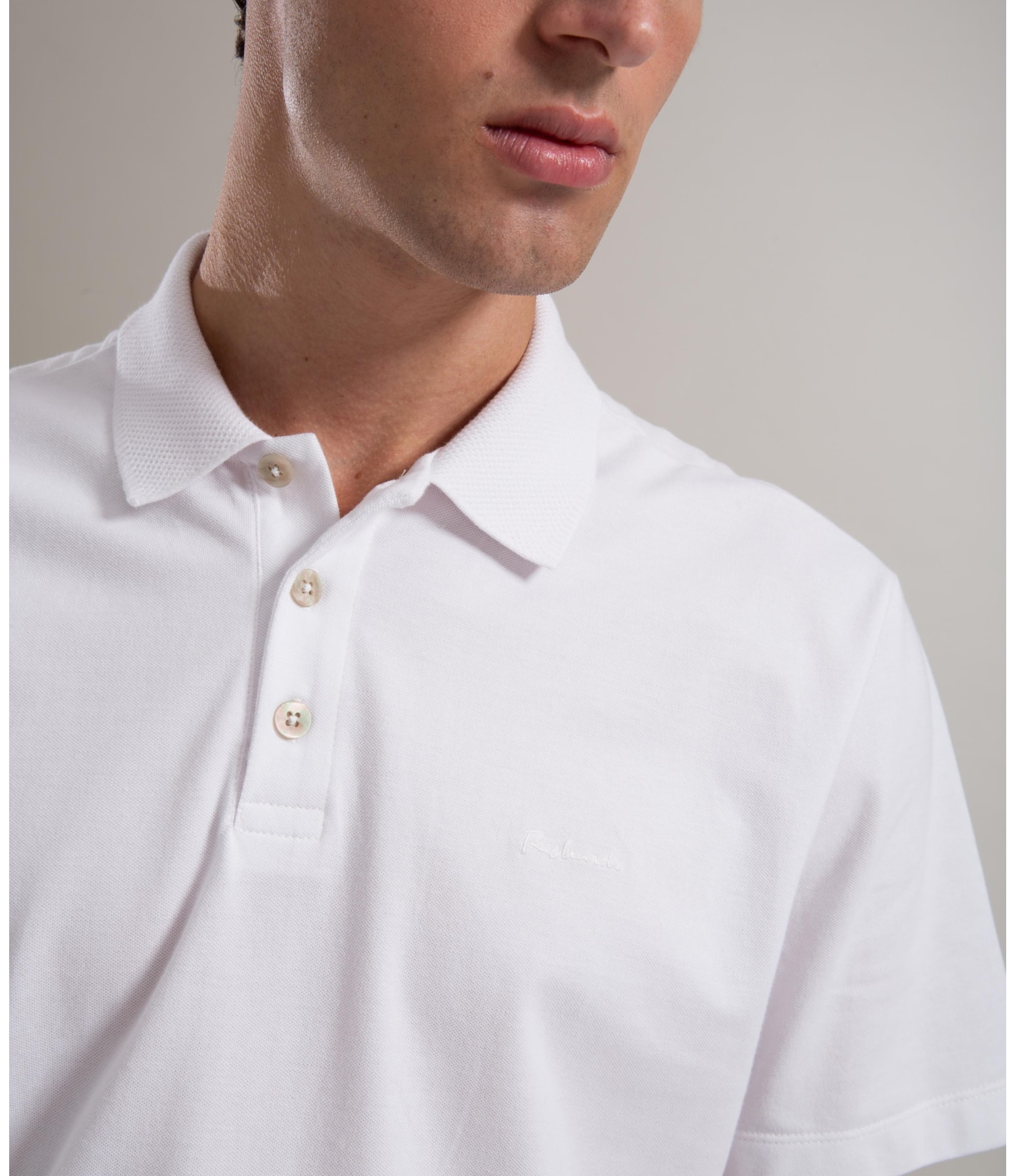 Polo Piquet Gola Jacquard Branco