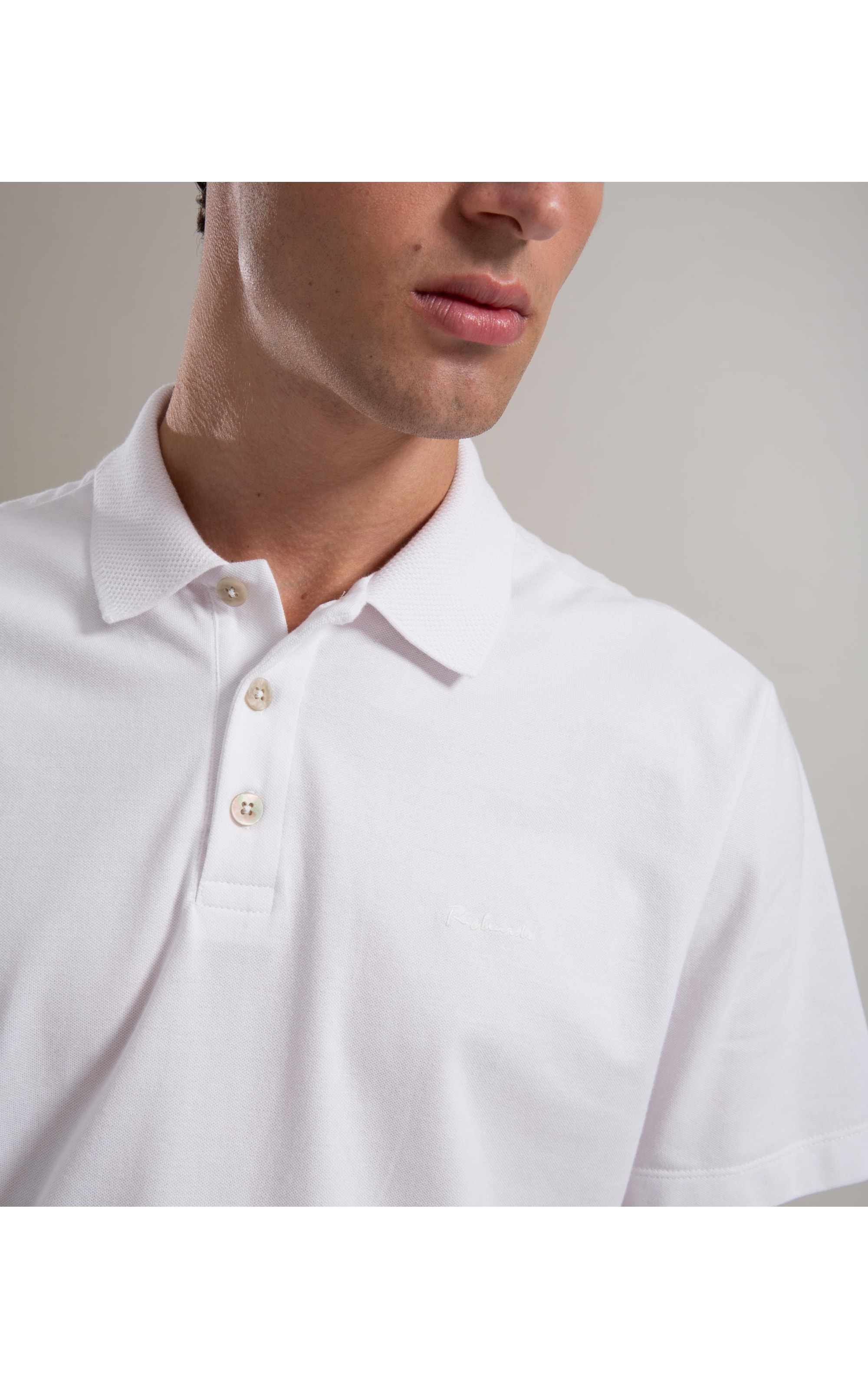 Polo Piquet Gola Jacquard Branco