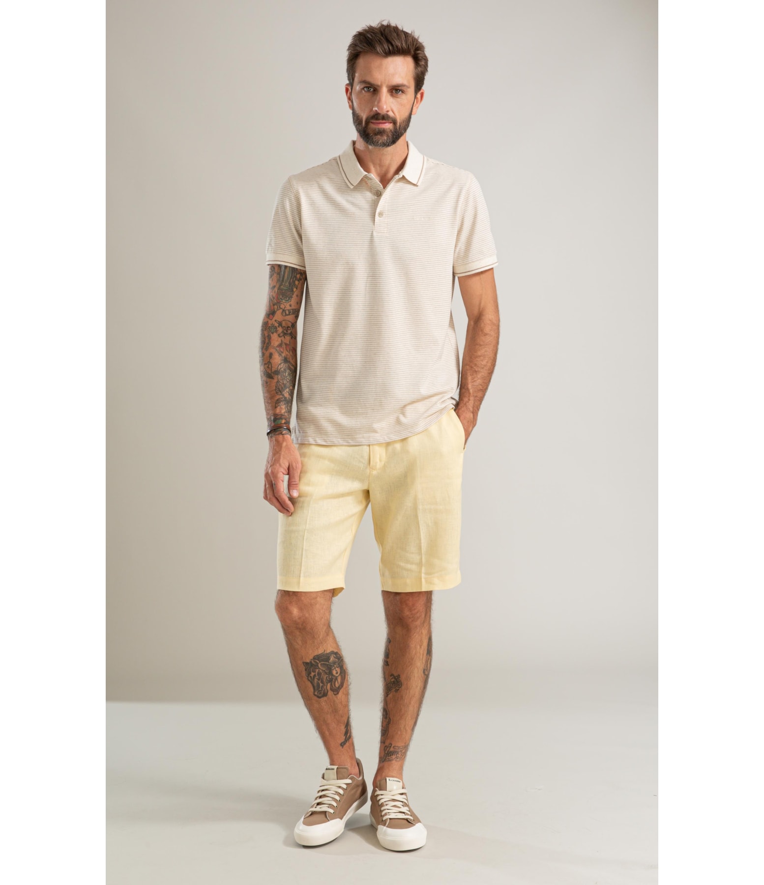 Polo Piquet Linen Listrado Bf Caqui