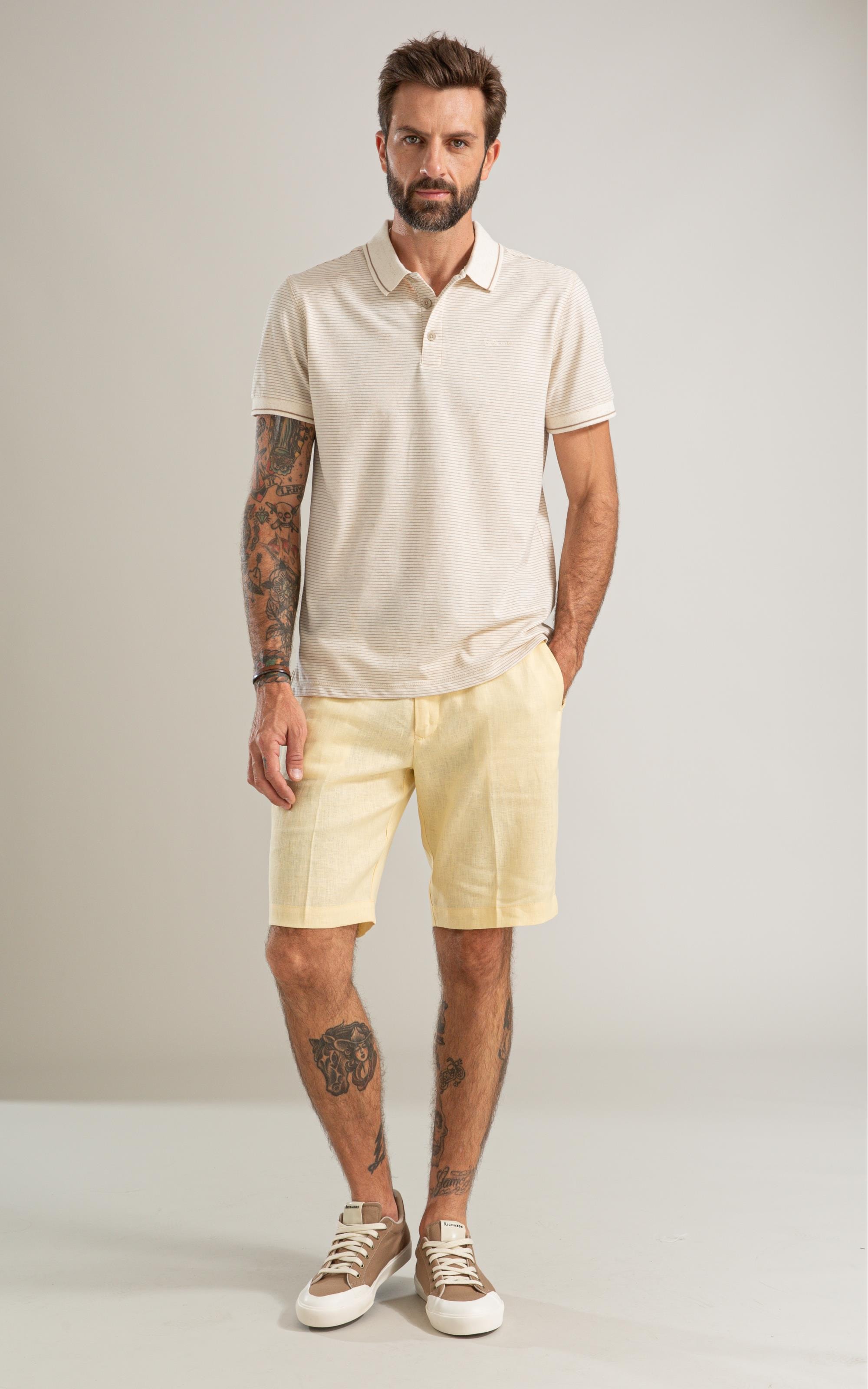 Polo Piquet Linen Listrado Bf Caqui