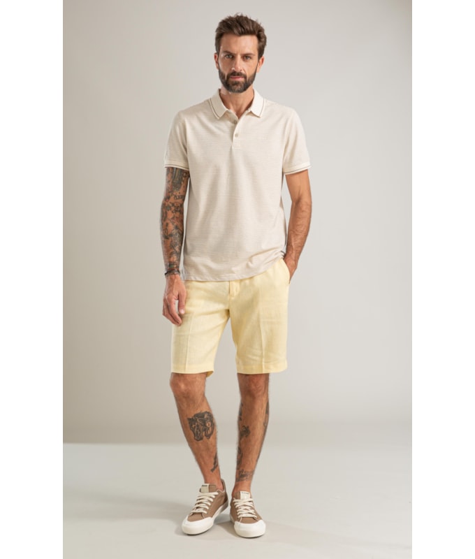 Polo Piquet Linen Listrado Bf Caqui