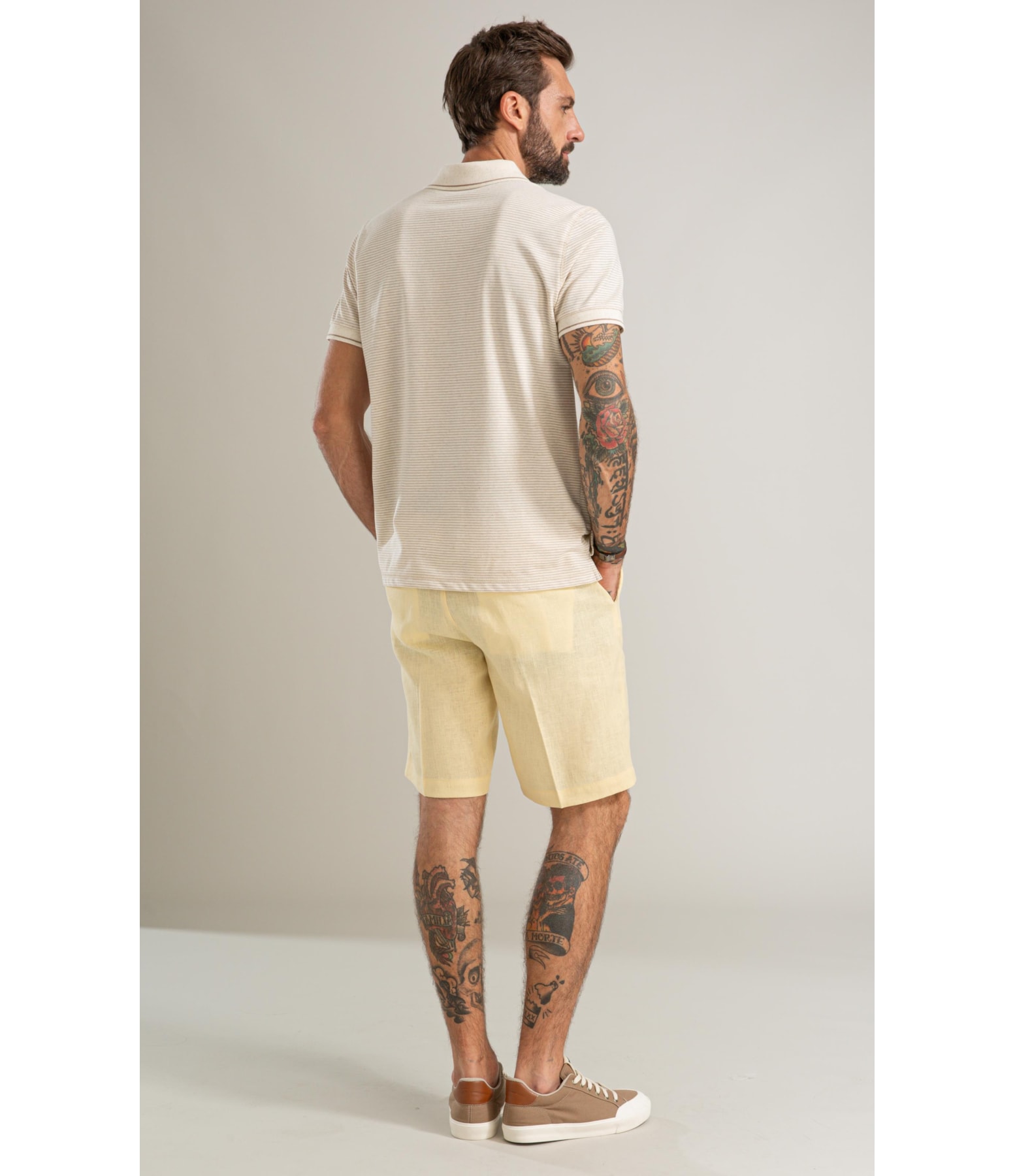 Polo Piquet Linen Listrado Bf Caqui