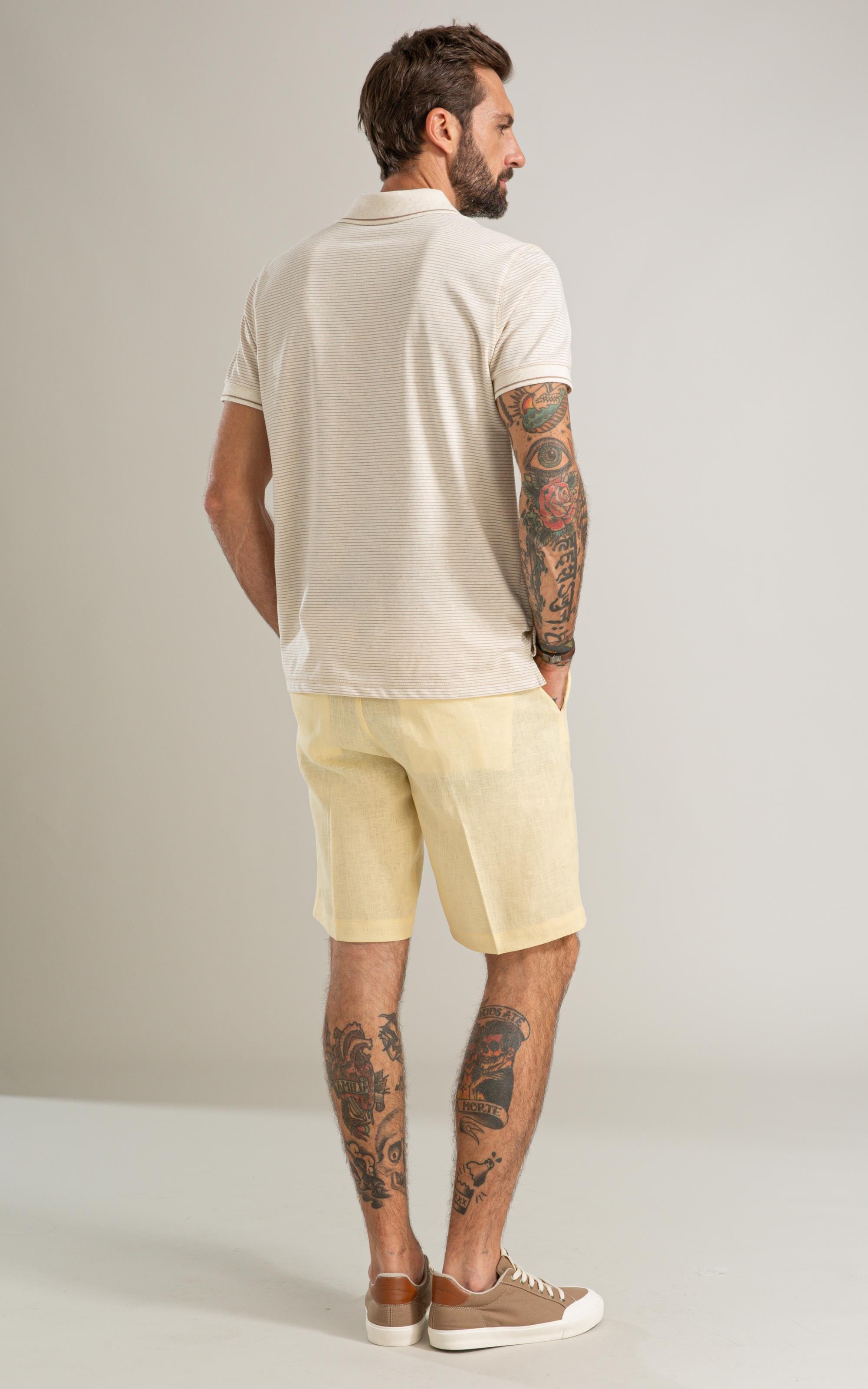 Polo Piquet Linen Listrado Bf Caqui