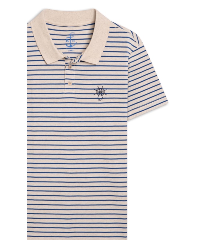 Polo Piquet Linho Blend Azul Jeans