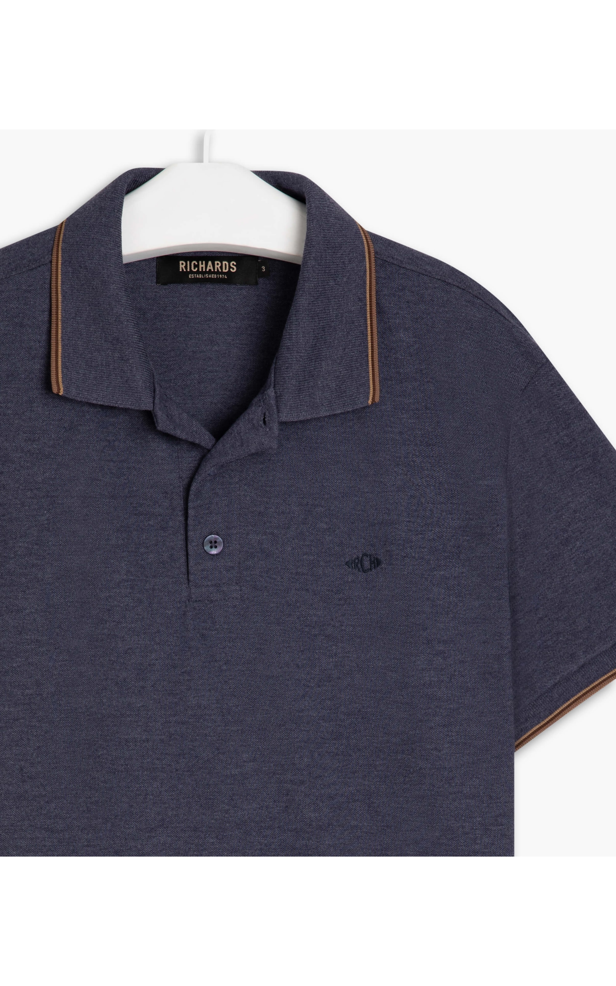 Polo Piquet Mescla Básica Com Azul Mescla