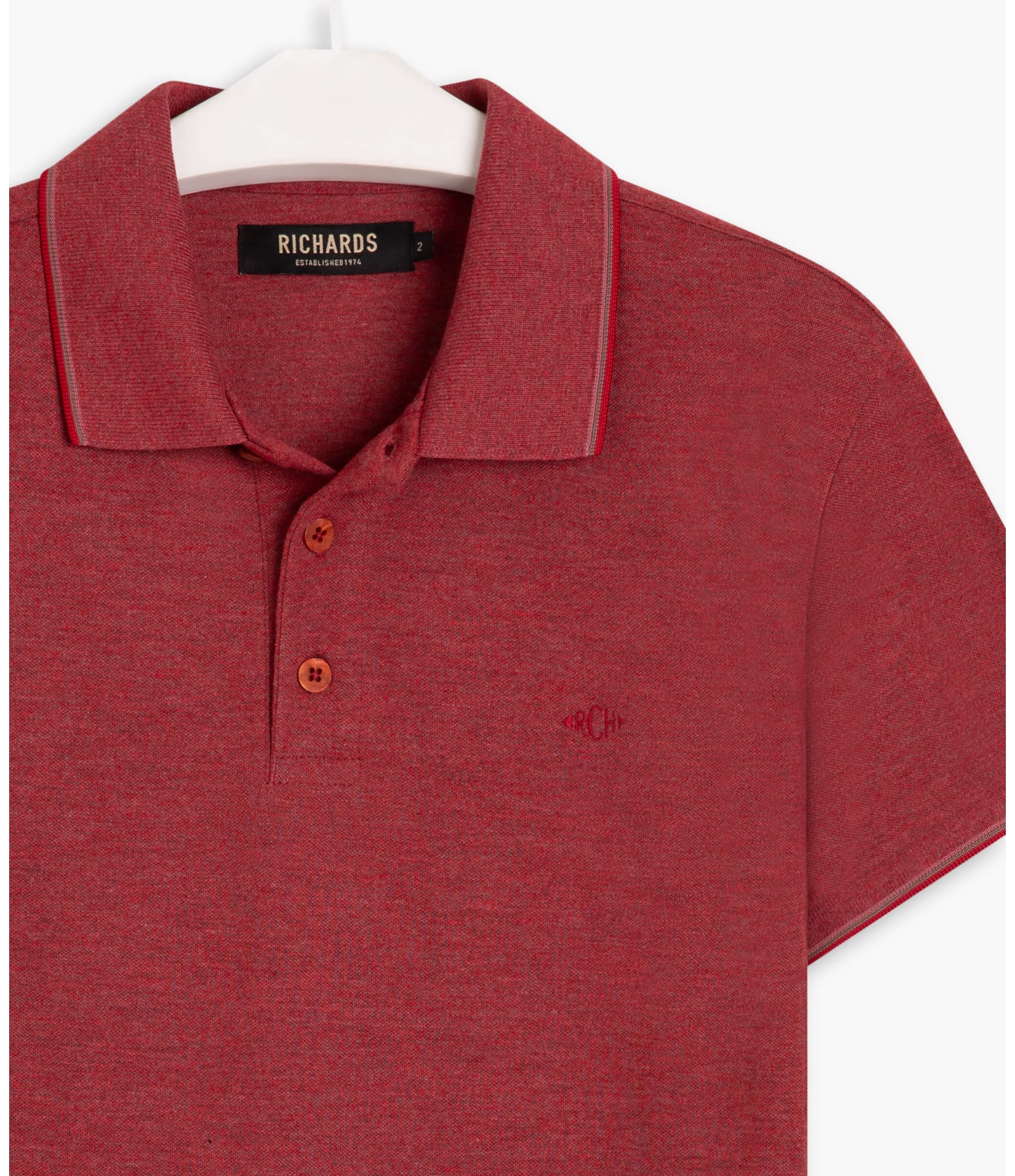 Polo Piquet Mescla Básica Com Vermelho