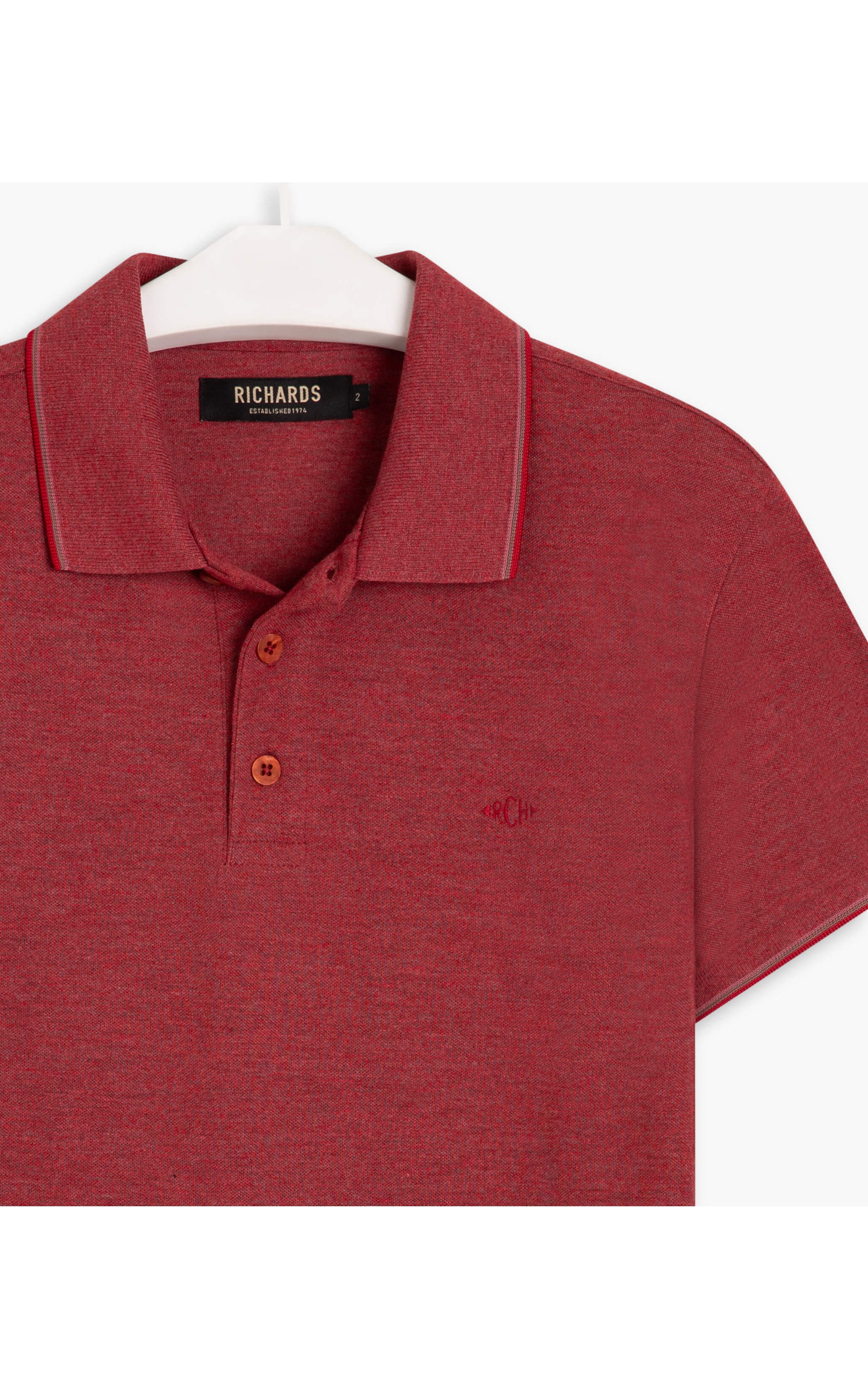 Polo Piquet Mescla Básica Com Vermelho