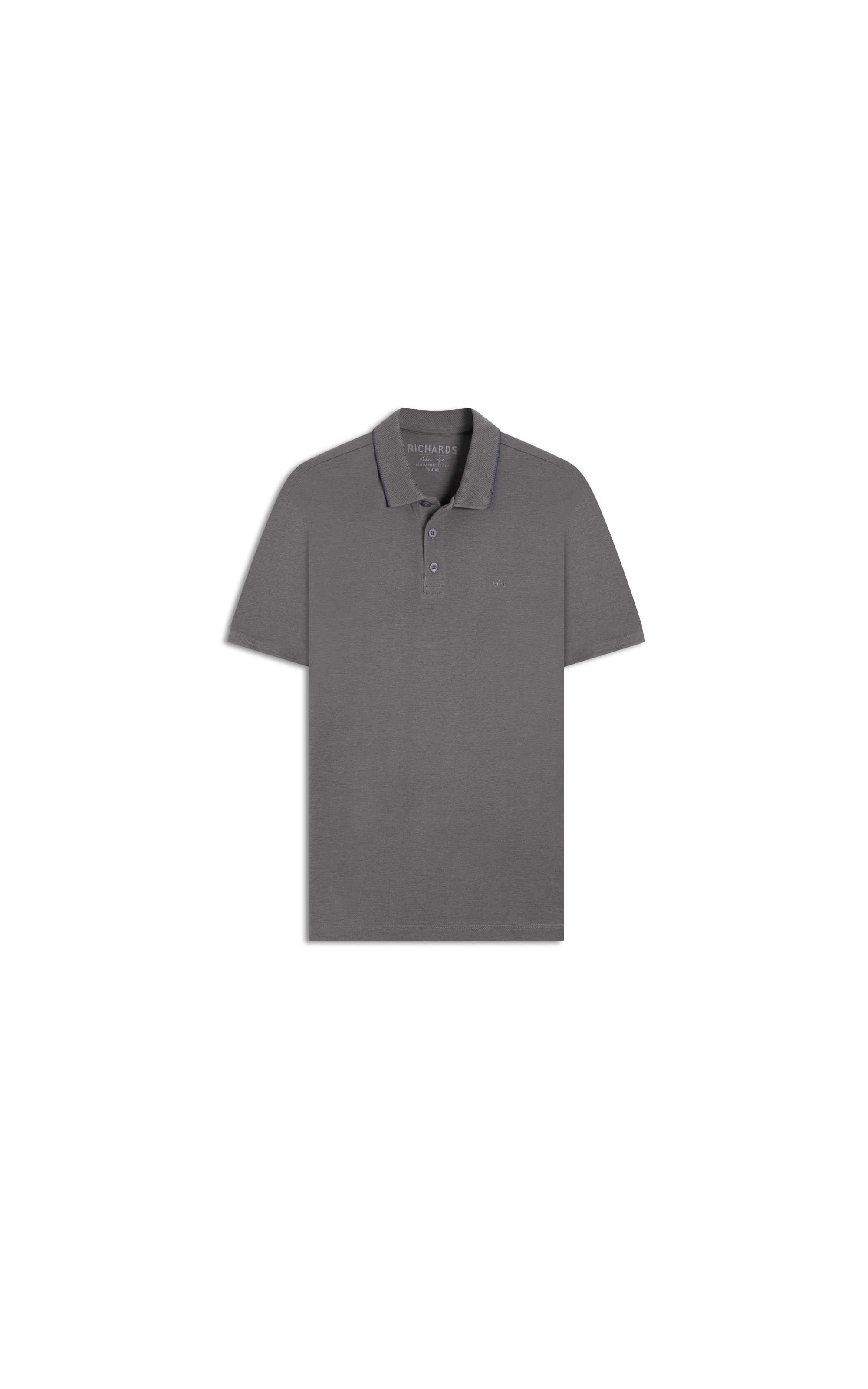 Polo Piquet Mescla Com Friso Chumbo Mescla