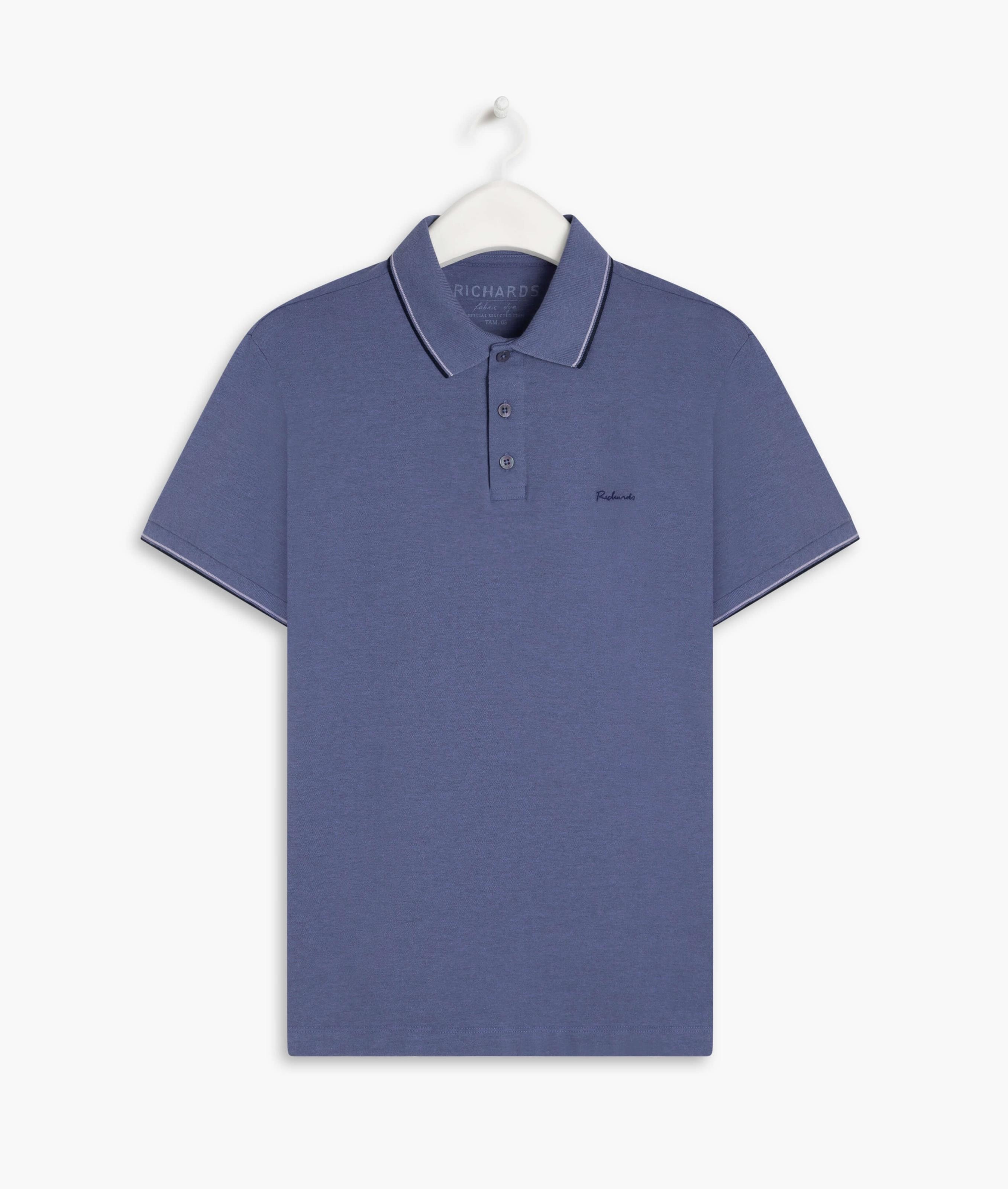 Polo Piquet Mescla Com Friso Triplo Azul Jeans Mescla