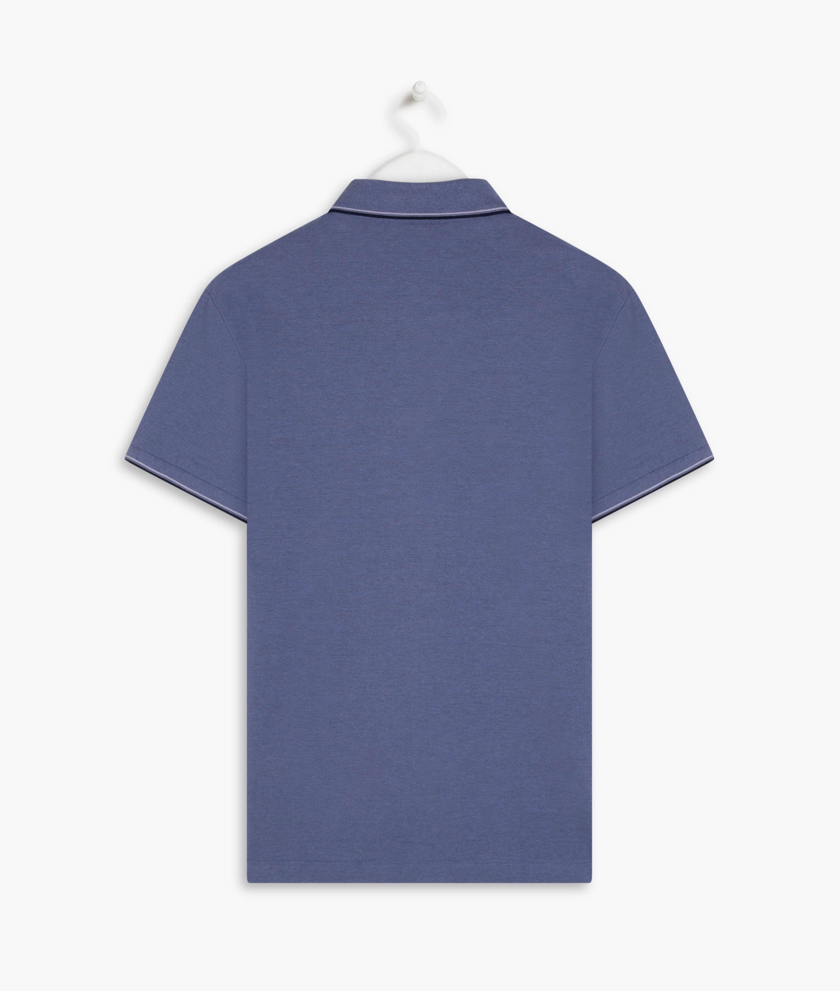 Polo Piquet Mescla Com Friso Triplo Azul Jeans Mescla