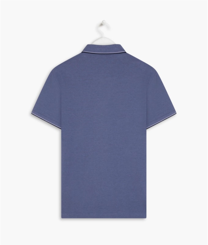 Polo Piquet Mescla Com Friso Triplo Azul Jeans Mescla