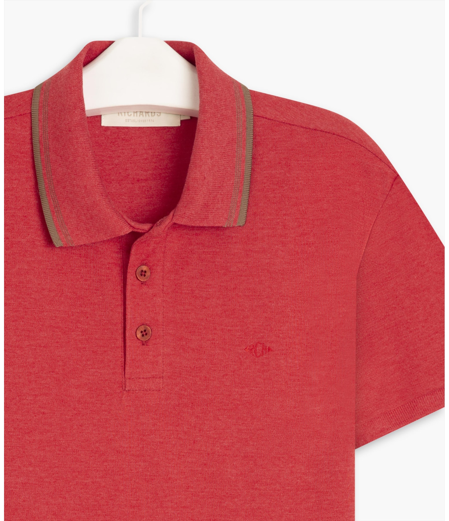 Polo Piquet Mescla Com Vermelho Mescla