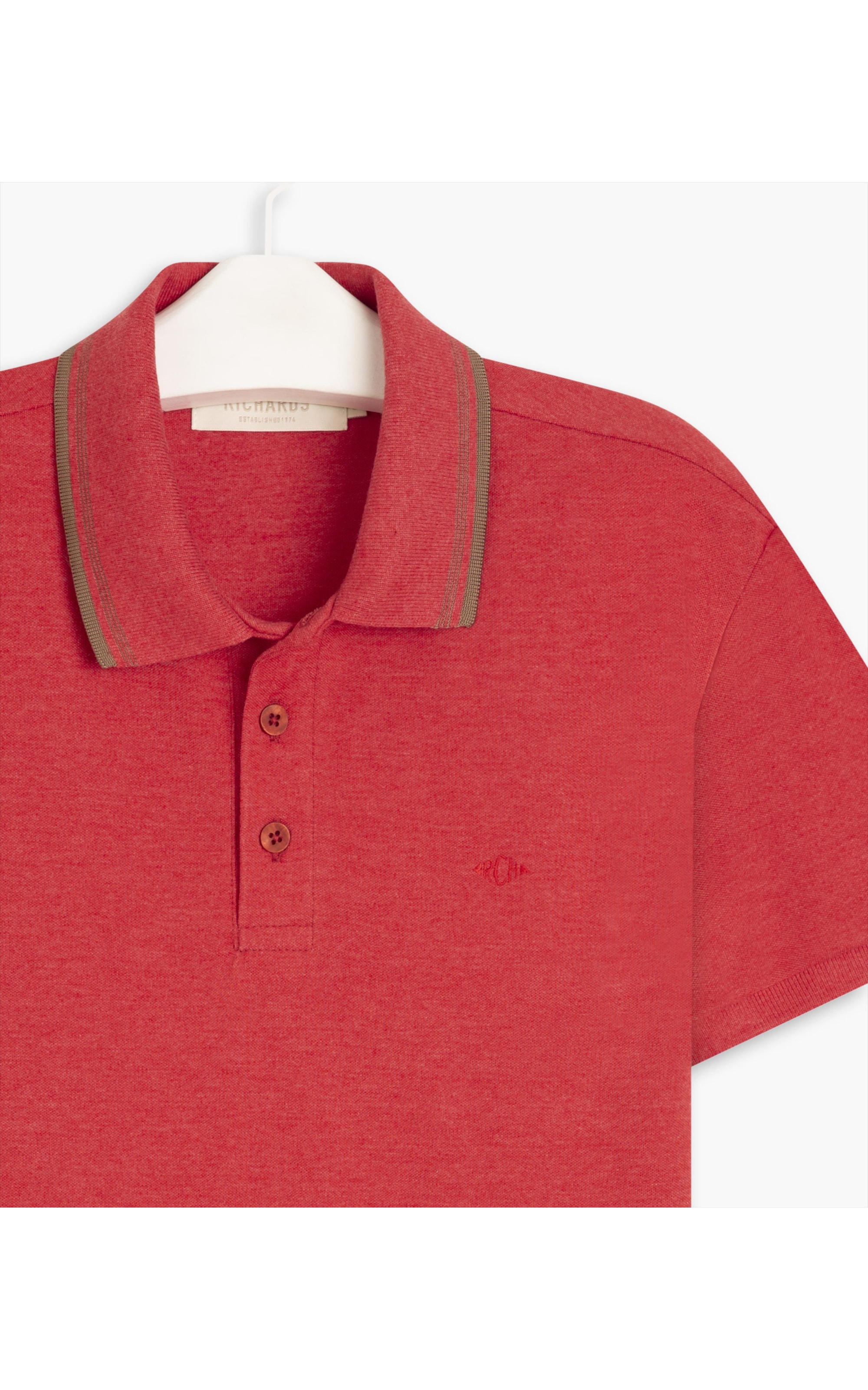 Polo Piquet Mescla Com Vermelho Mescla