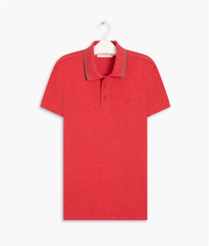 Polo Piquet Mescla Com Vermelho Mescla