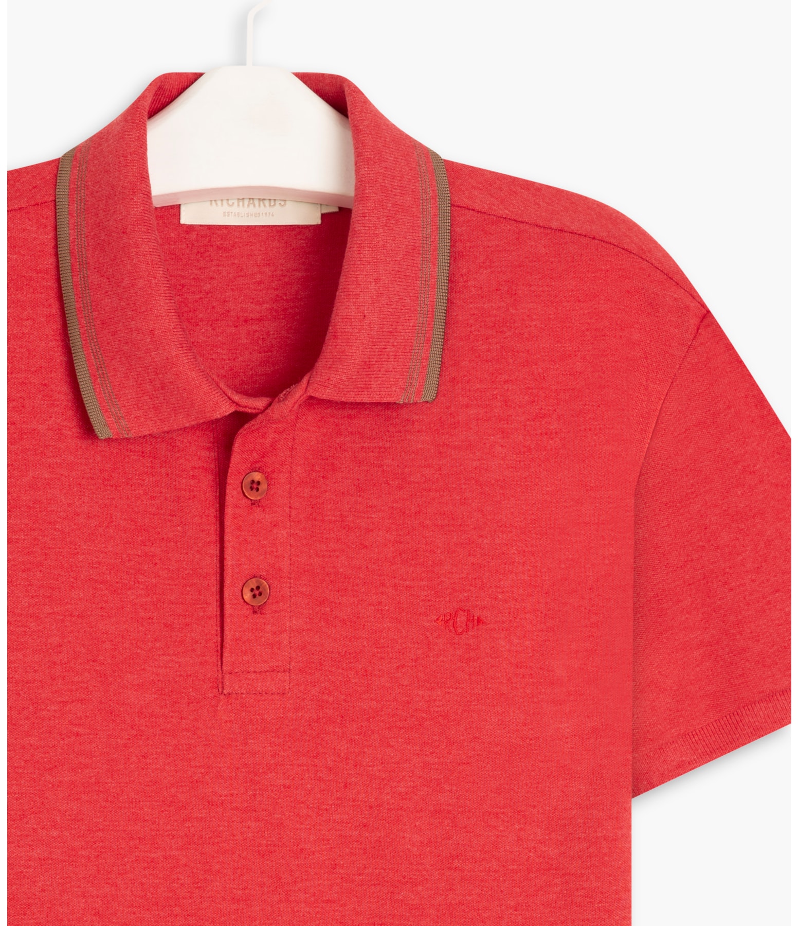 Polo Piquet Mescla Com Vermelho Mescla