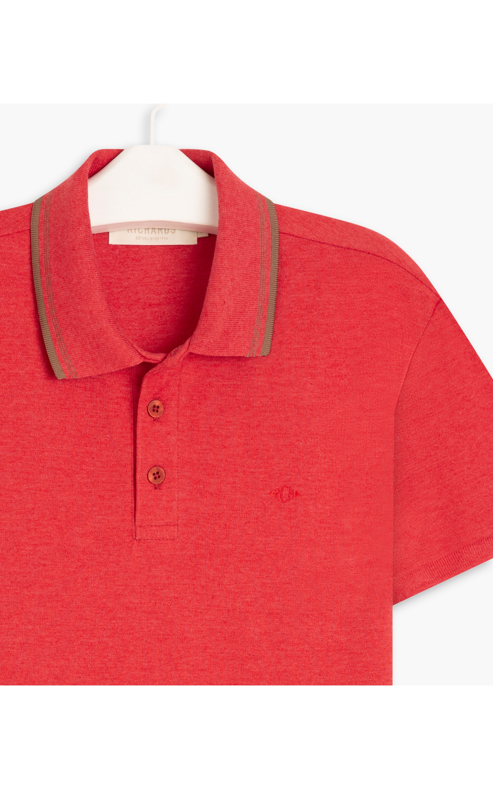 Polo Piquet Mescla Com Vermelho Mescla