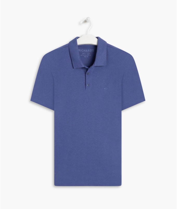 Polo Piquet Mescla Lisa Mc Azul Jeans Mescla