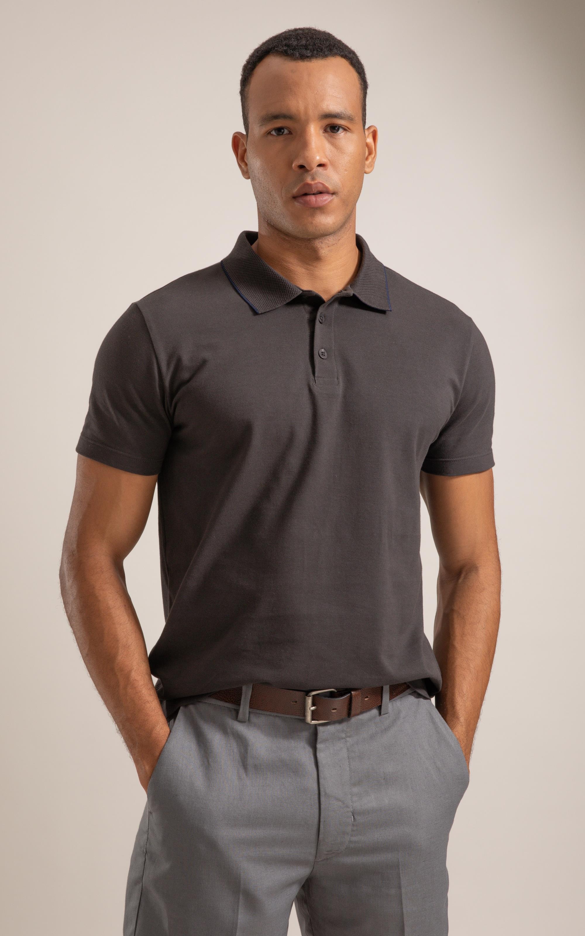 Polo Piquet Od Friso Jacquard Chumbo Mescla
