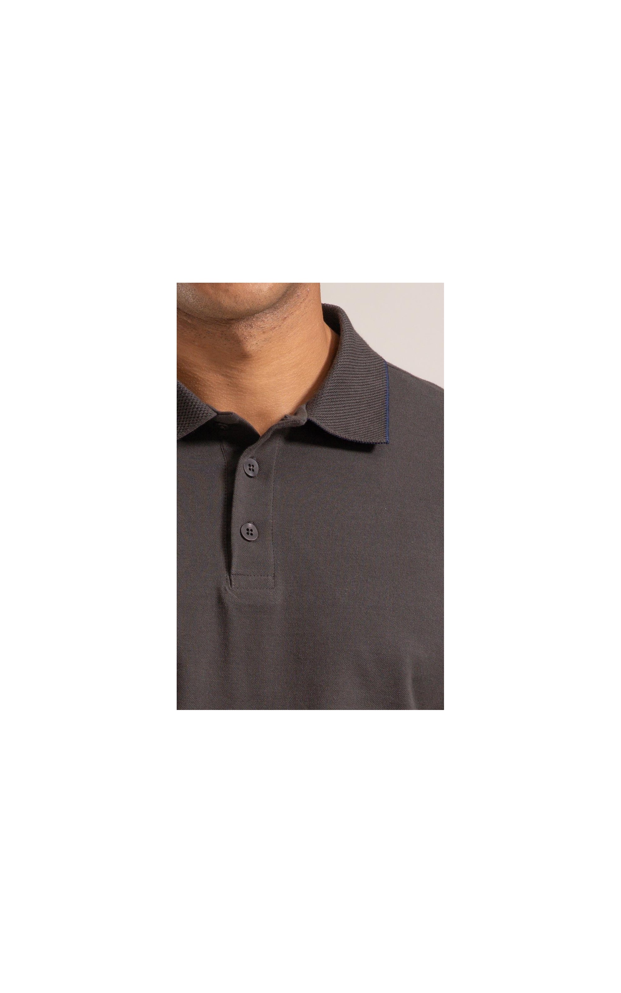 Polo Piquet Od Friso Jacquard Chumbo Mescla