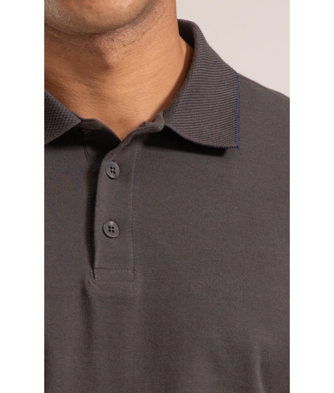 Polo Piquet Od Friso Jacquard Chumbo Mescla
