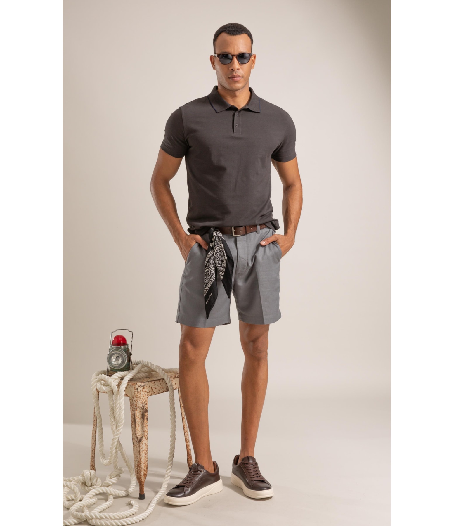 Polo Piquet Od Friso Jacquard Chumbo Mescla