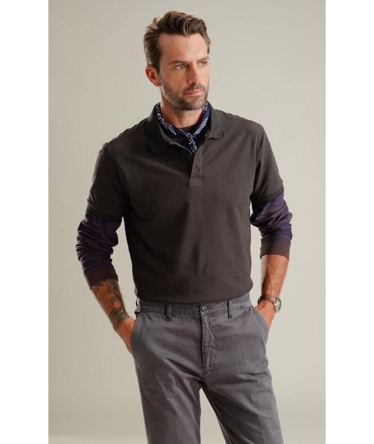 Polo Piquet Od Friso Listrado Mc Chumbo Mescla