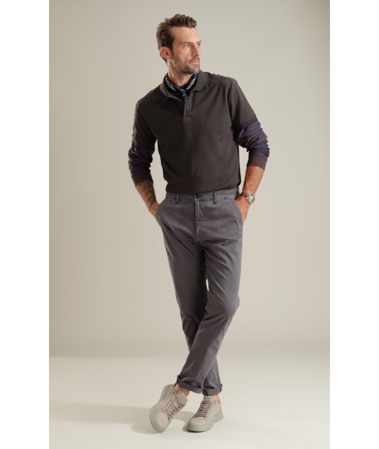 Polo Piquet Od Friso Listrado Mc Chumbo Mescla