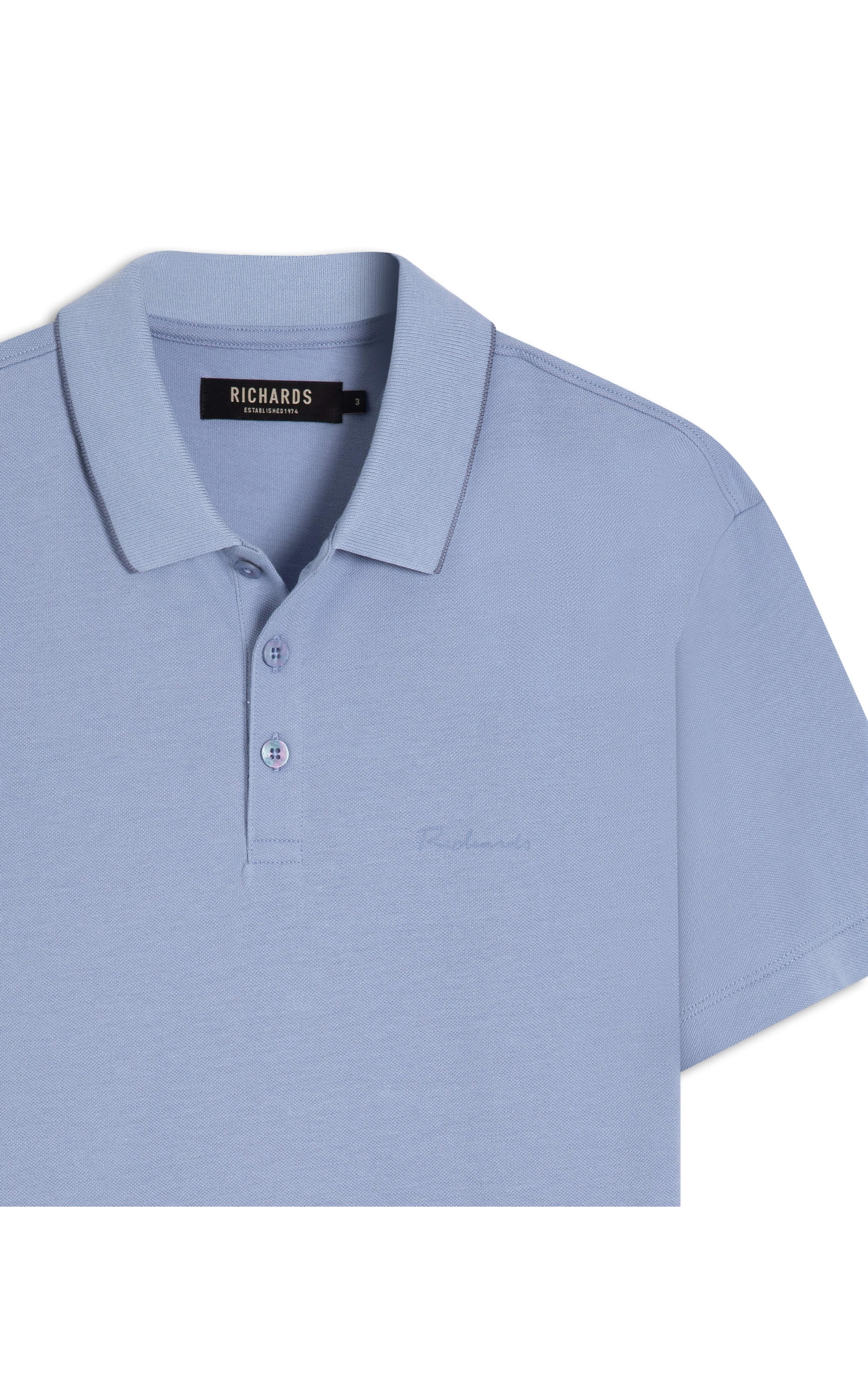 Polo Piquet Pima Com Friso Azul Pervante