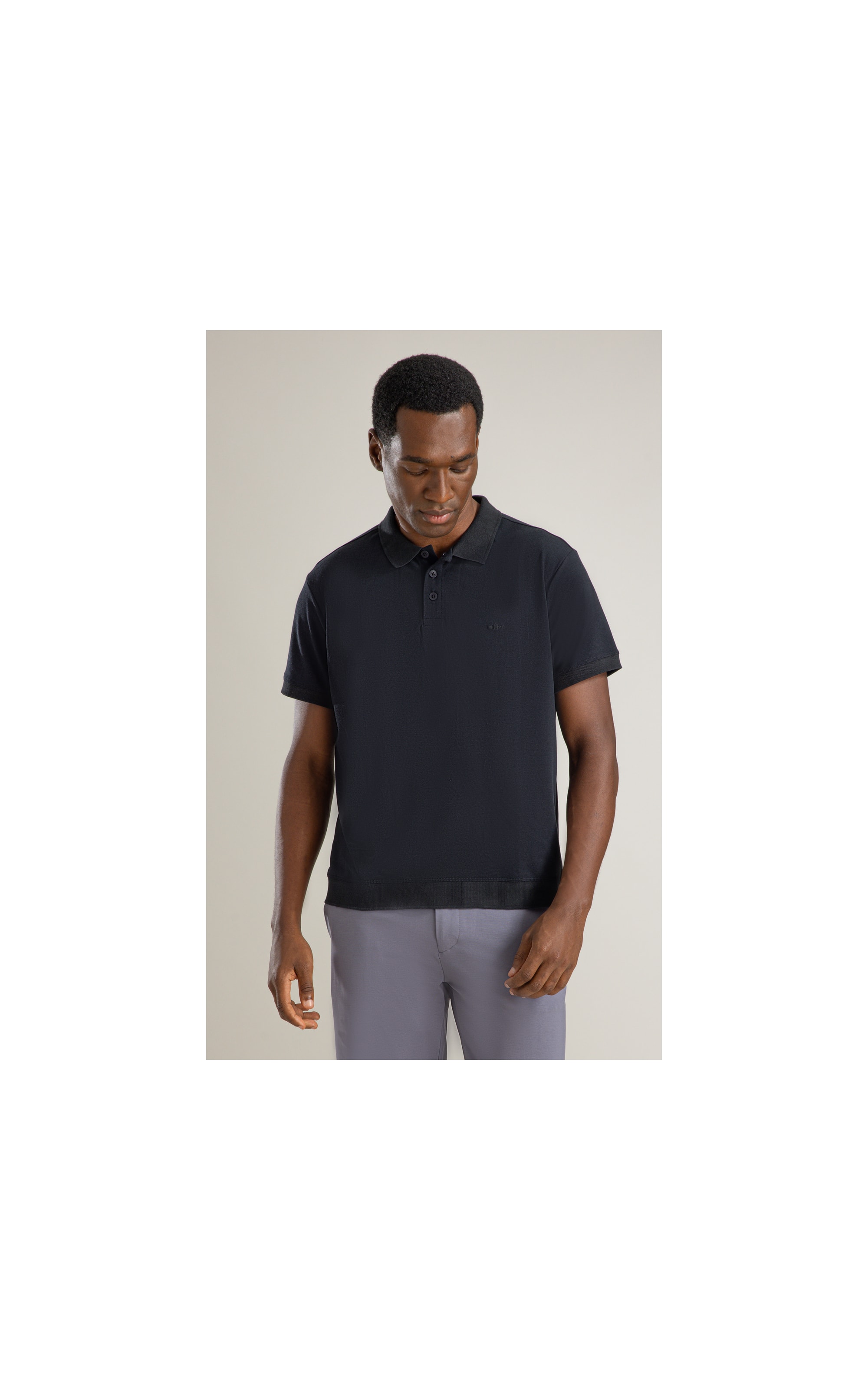 Polo Piquet Polyvisco Barra Retilinea Bf Preto