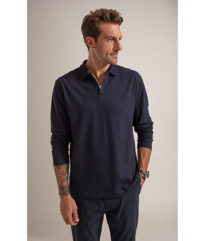 Polo Piquet Polyvisco Com Ziper Ml Marinho