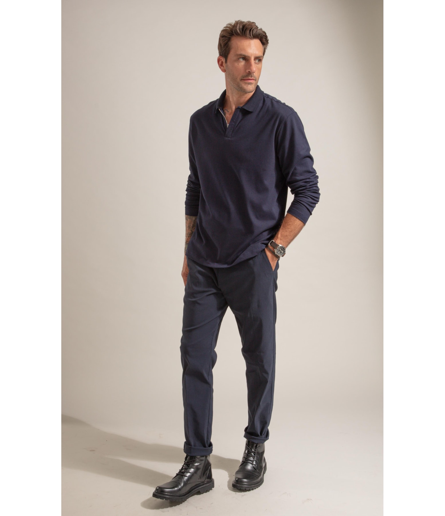 Polo Piquet Polyvisco Com Ziper Ml Marinho