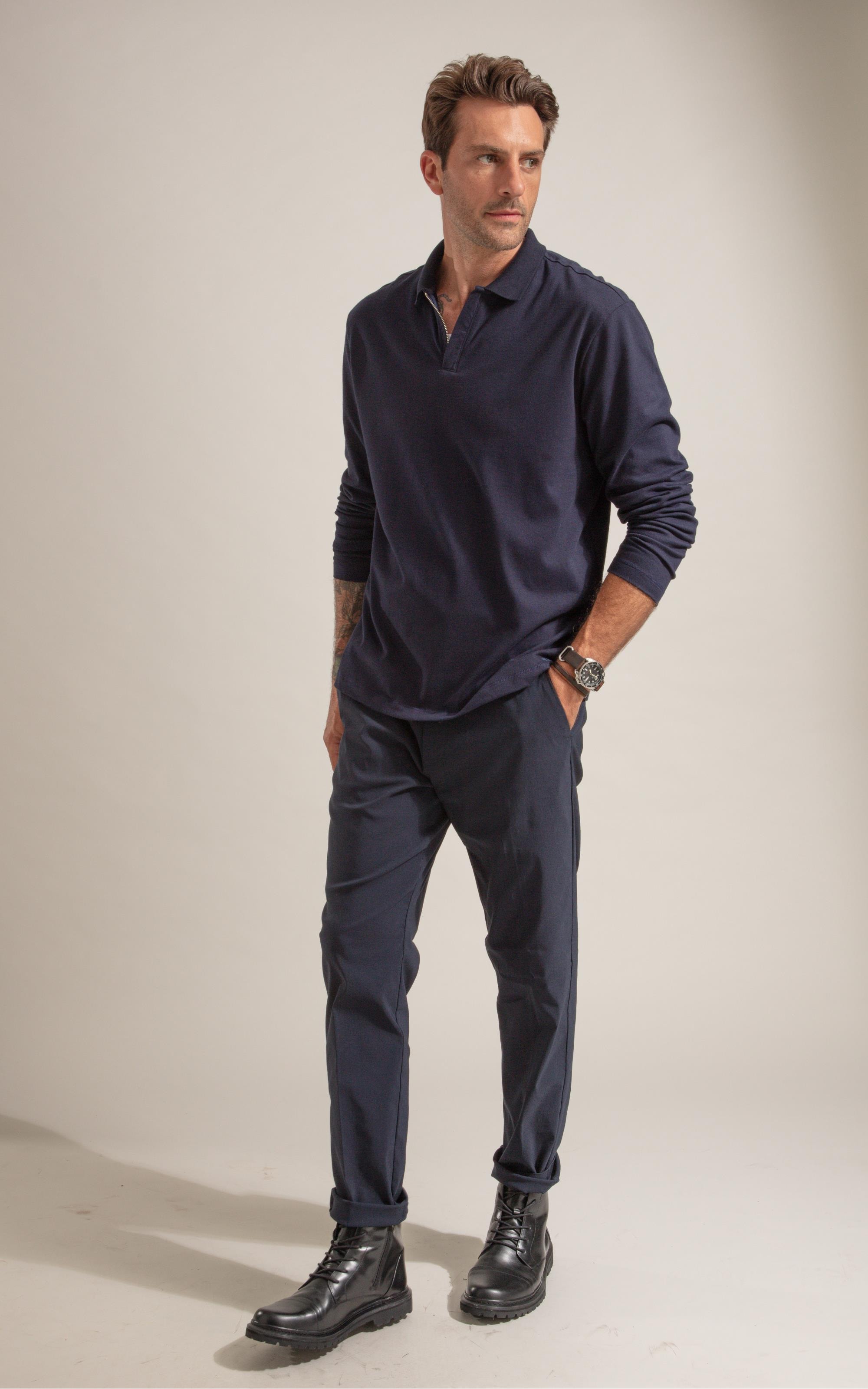 Polo Piquet Polyvisco Com Ziper Ml Marinho