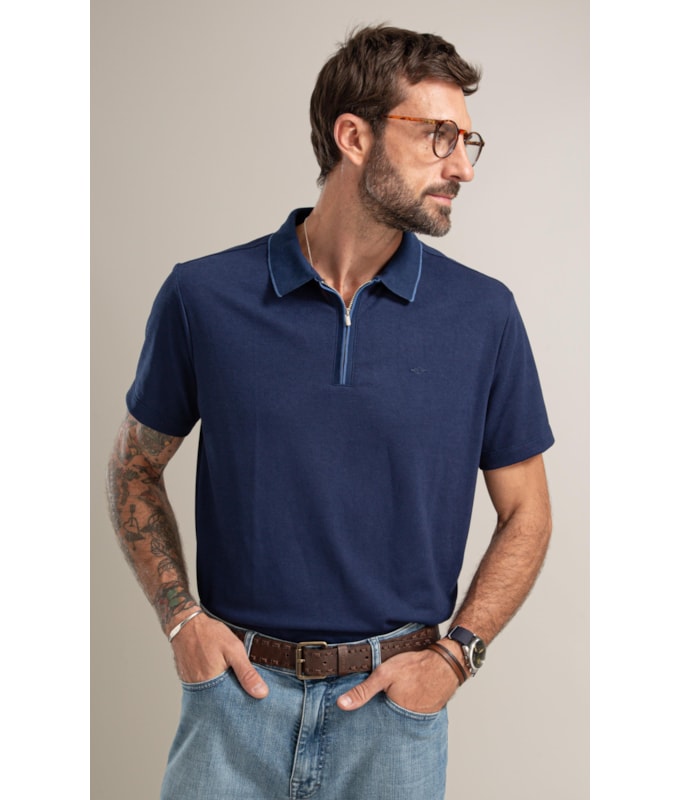 Polo Piquet Polyvisco Ziper Peitilho Bf Marinho