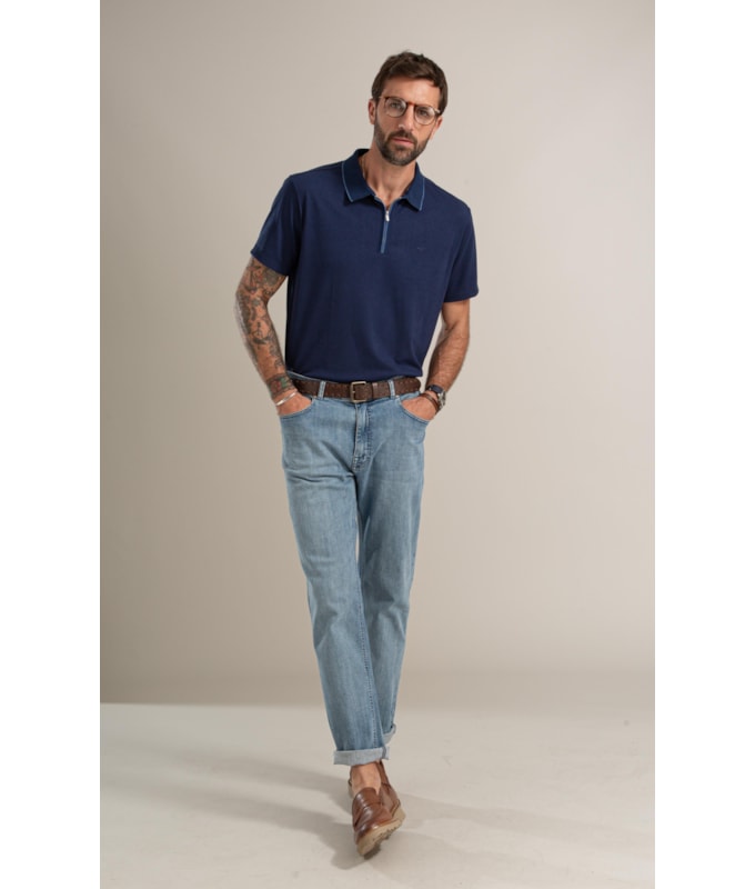 Polo Piquet Polyvisco Ziper Peitilho Bf Marinho