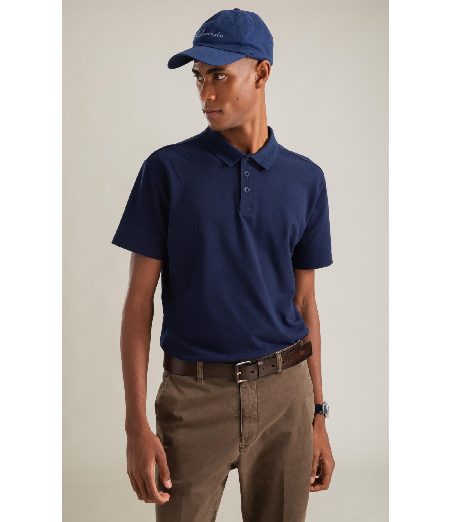 Polo Piquet Polyviscose Friso Jacquard m Dark Navy