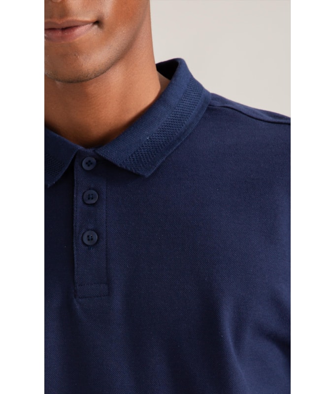 Polo Piquet Polyviscose Friso Jacquard m Dark Navy