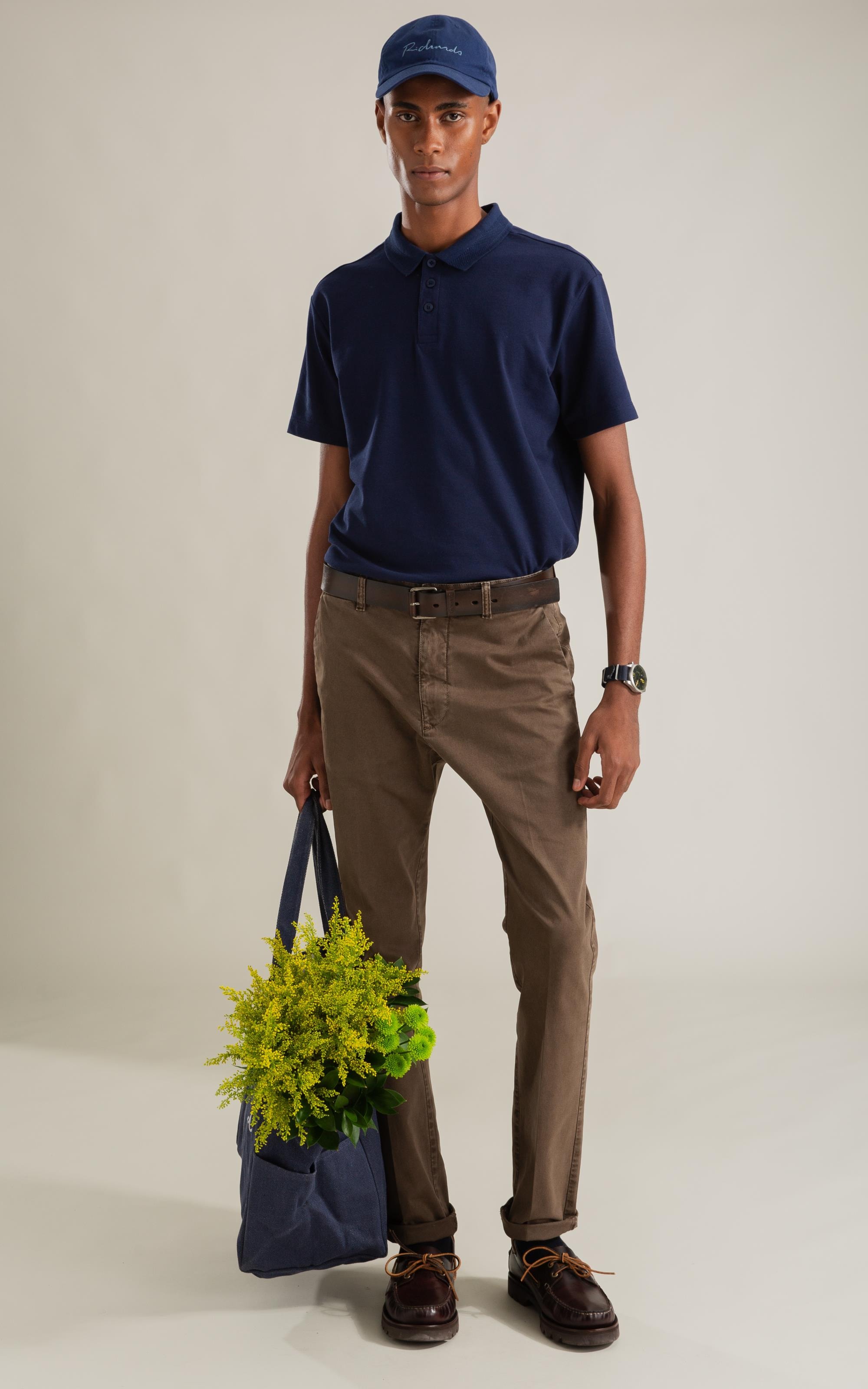 Polo Piquet Polyviscose Friso Jacquard m Dark Navy