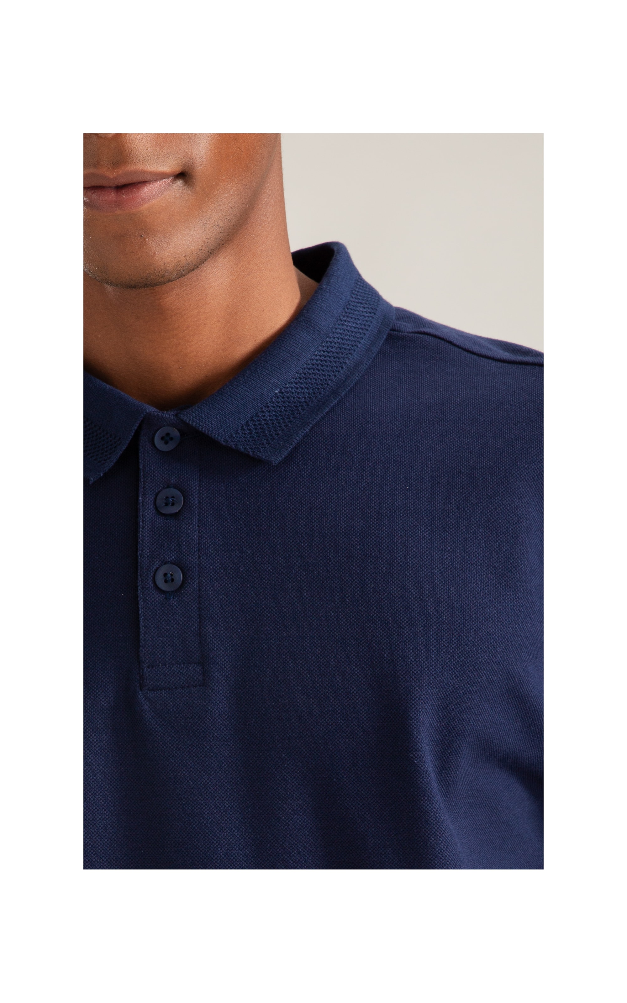 Polo Piquet Polyviscose Friso Jacquard m Dark Navy