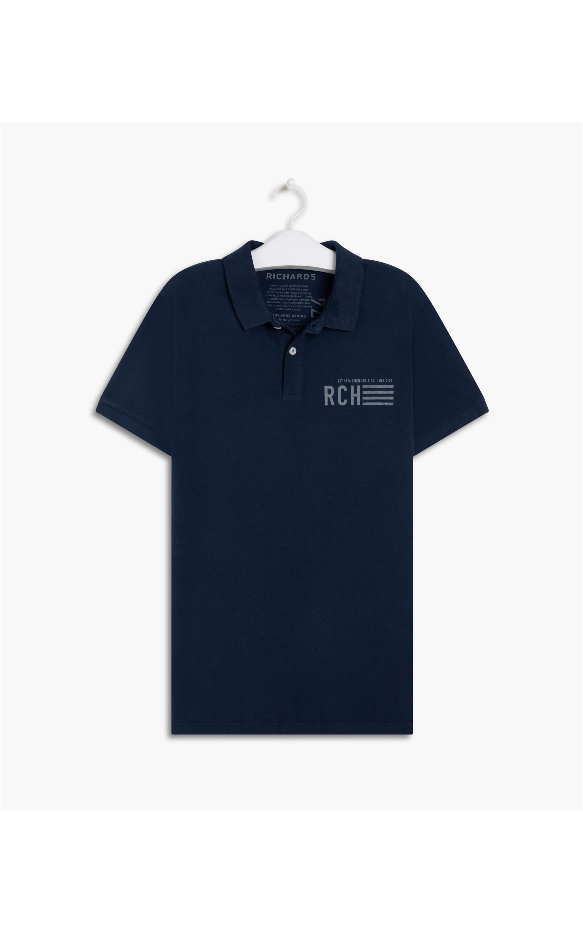 Polo Piquet Rch Peito Mc Azul Jeans