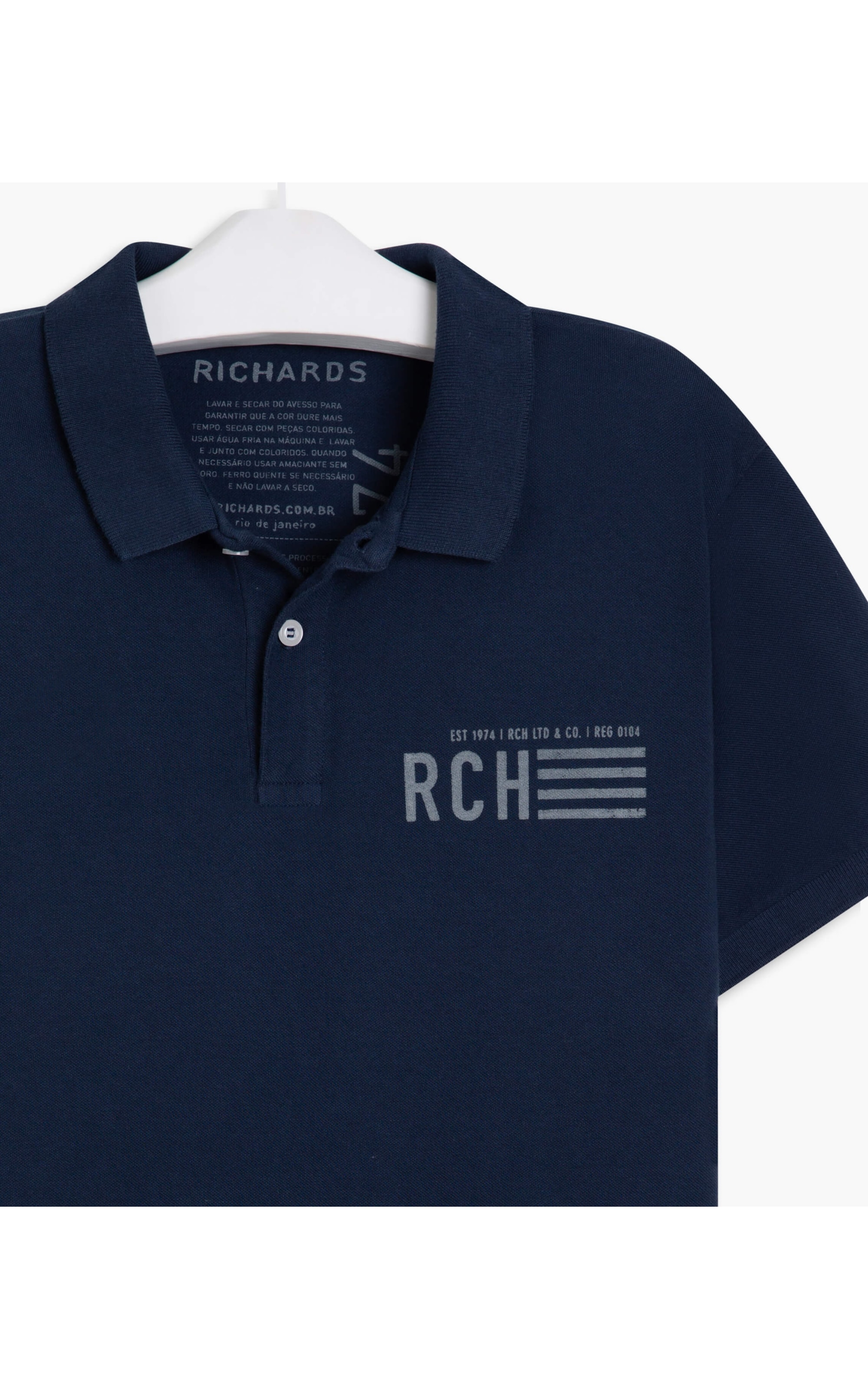 Polo Piquet Rch Peito Mc Azul Jeans