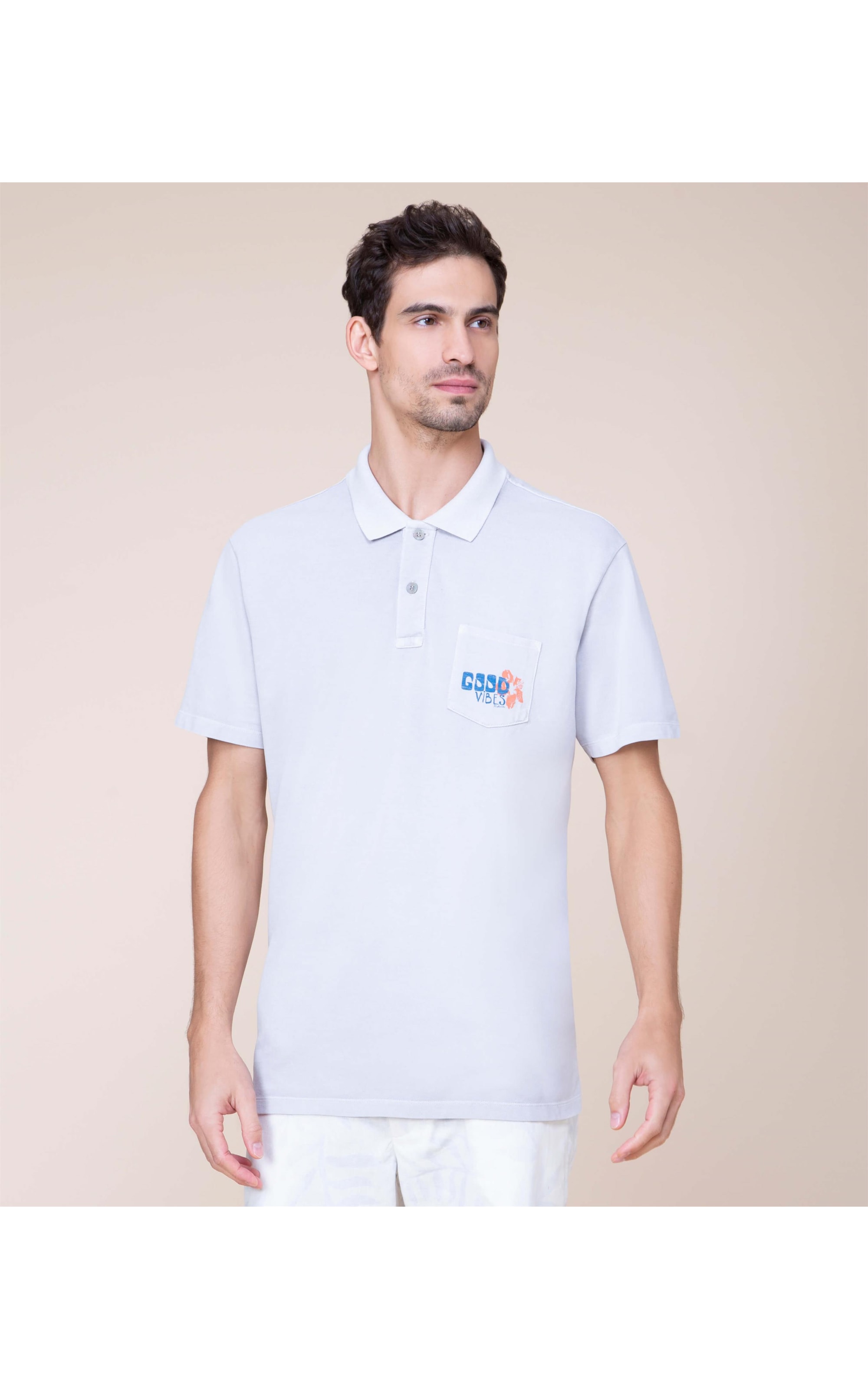  Polo Piquet Stone Com Bolso Cinza Claro