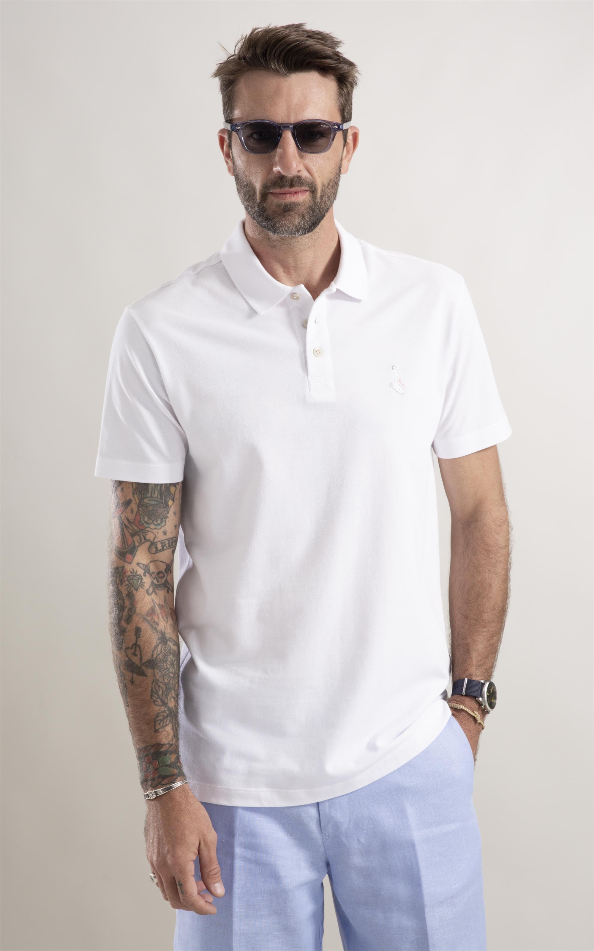 Polo Piquet Surfista Bordado Branco