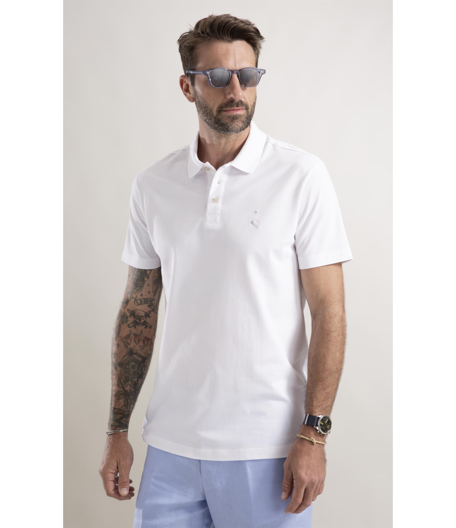 Polo Piquet Surfista Bordado Branco