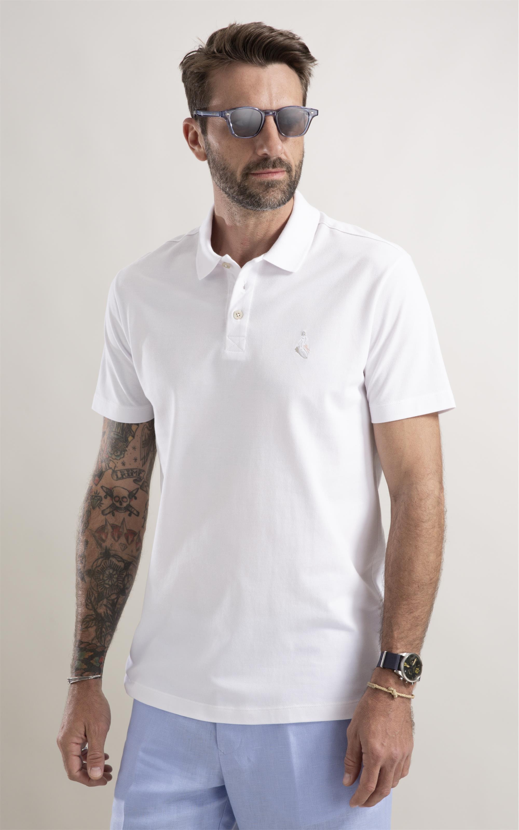 Polo Piquet Surfista Bordado Branco