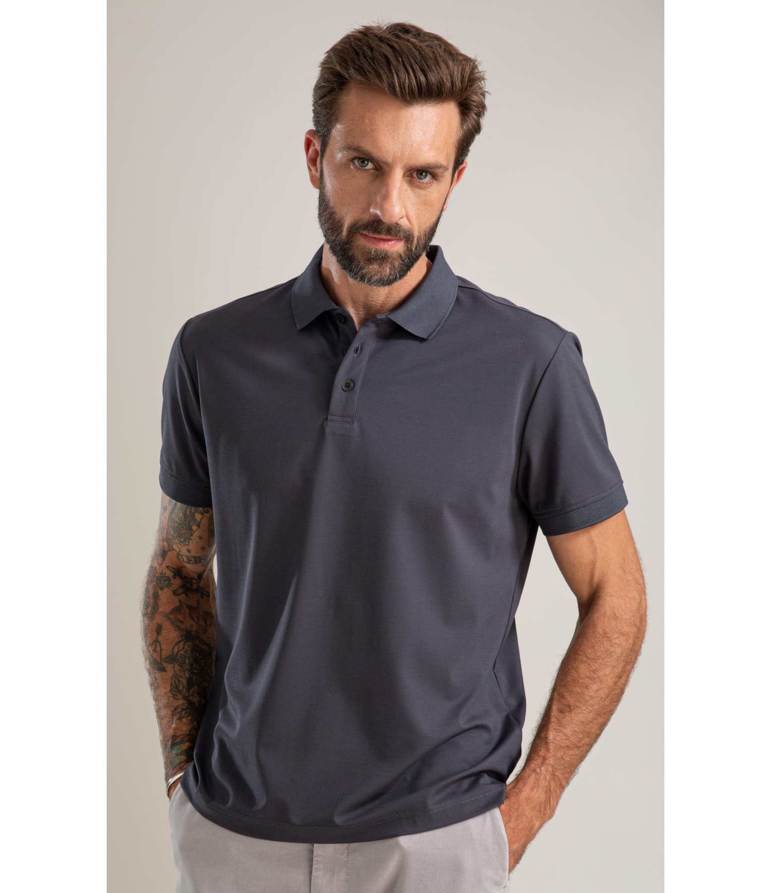 Polo Rch Tech Mc Basic Fit Grafite